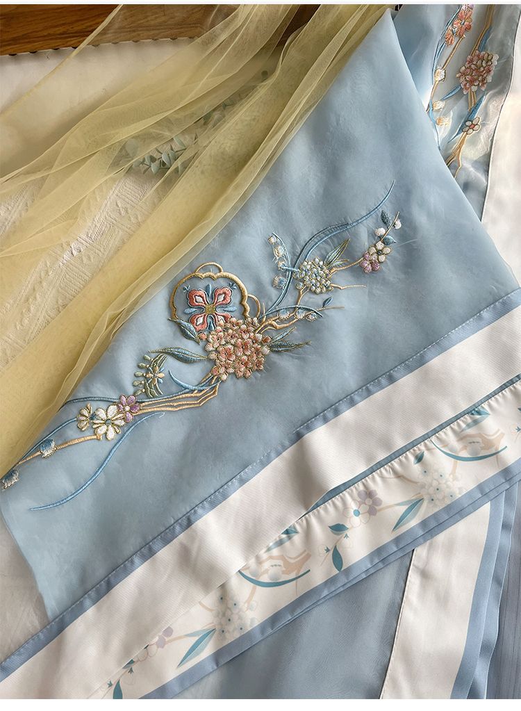 Gradient embroidered long-sleeved shirt with suspenders and one-piece waist-length pleated skirt made in Song Dynasty, Hanfu for women