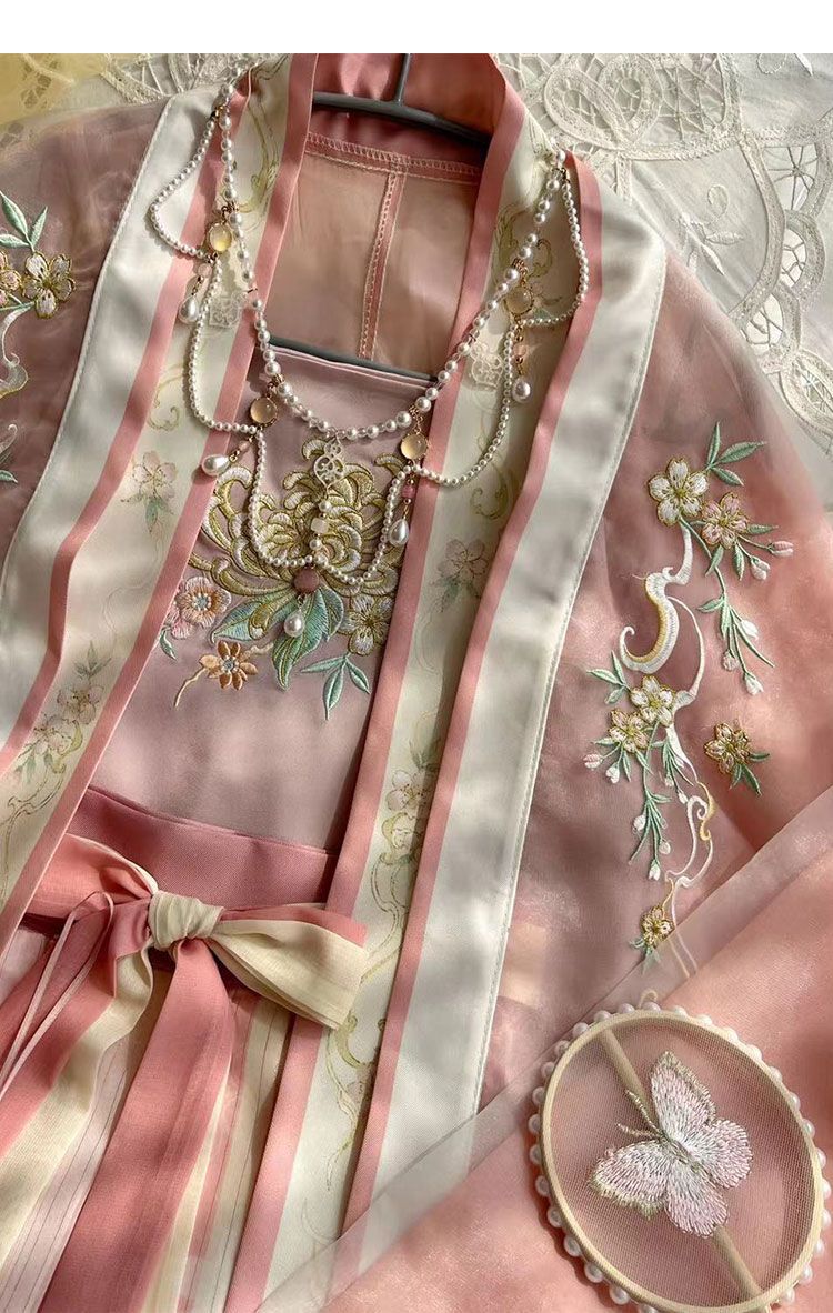 Original waist-length large-sleeved shirt with suspenders, one-piece pleated skirt, embroidered Song Dynasty Hanfu for women