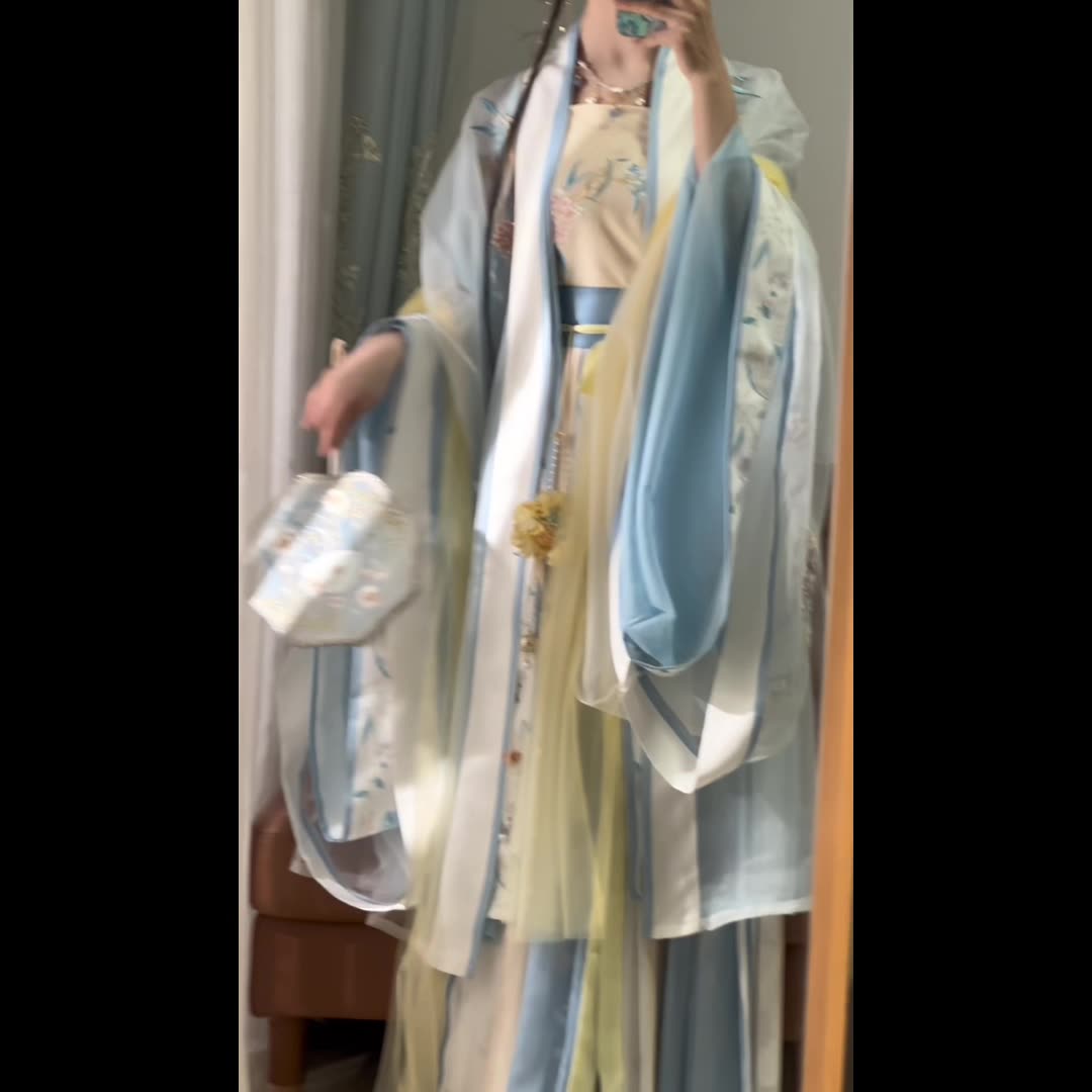 Gradient embroidered long-sleeved shirt with suspenders and one-piece waist-length pleated skirt made in Song Dynasty, Hanfu for women