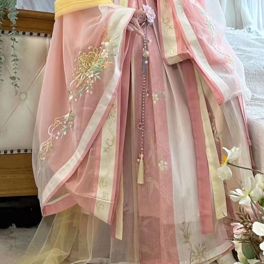 Original waist-length large-sleeved shirt with suspenders, one-piece pleated skirt, embroidered Song Dynasty Hanfu for women
