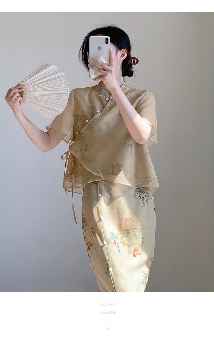 New Chinese style ancient style Hanfu suit for girls, young style, national style buckle top and skirt two-piece set for summer