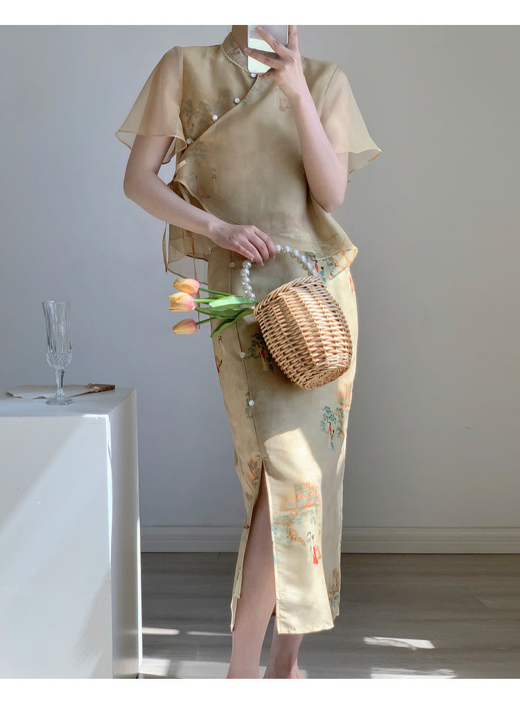 New Chinese style ancient style Hanfu suit for girls, young style, national style buckle top and skirt two-piece set for summer