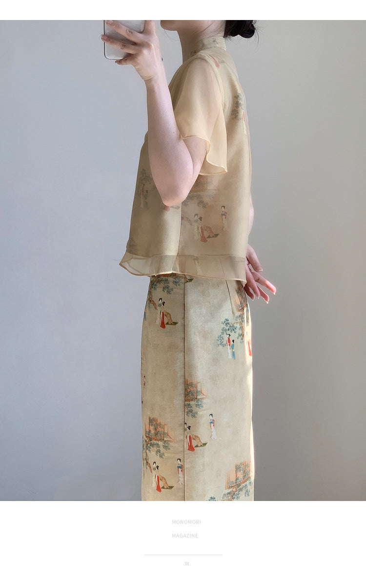New Chinese style ancient style Hanfu suit for girls, young style, national style buckle top and skirt two-piece set for summer