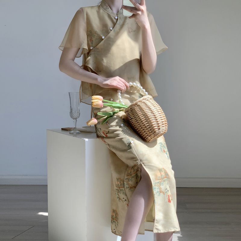New Chinese style ancient style Hanfu suit for girls, young style, national style buckle top and skirt two-piece set for summer