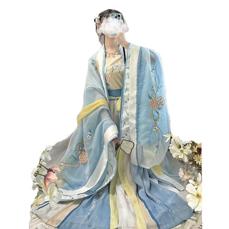 Gradient embroidered long-sleeved shirt with suspenders and one-piece waist-length pleated skirt made in Song Dynasty, Hanfu for women