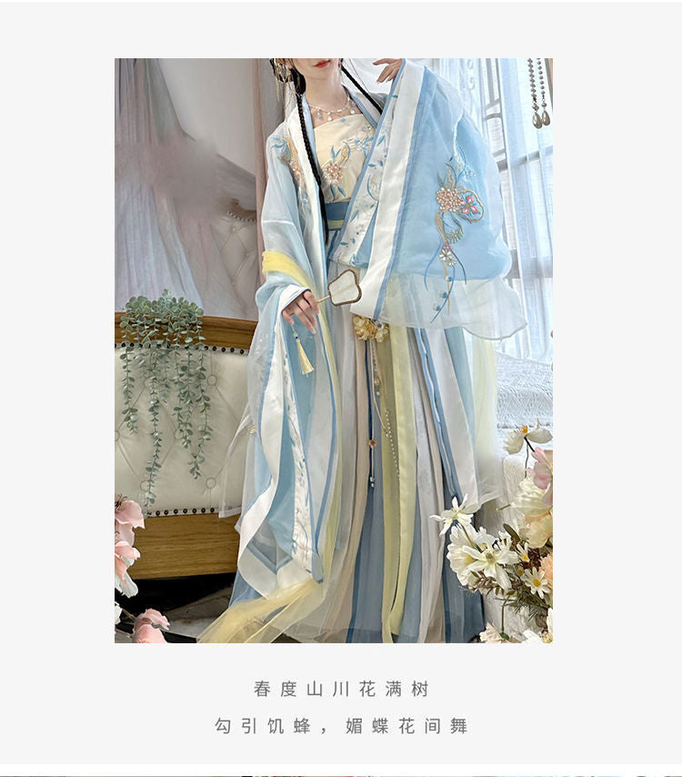 Gradient embroidered long-sleeved shirt with suspenders and one-piece waist-length pleated skirt made in Song Dynasty, Hanfu for women