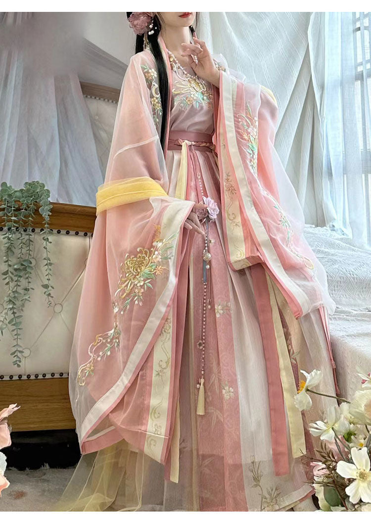 Original waist-length large-sleeved shirt with suspenders, one-piece pleated skirt, embroidered Song Dynasty Hanfu for women