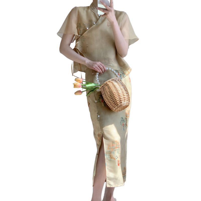 New Chinese style ancient style Hanfu suit for girls, young style, national style buckle top and skirt two-piece set for summer