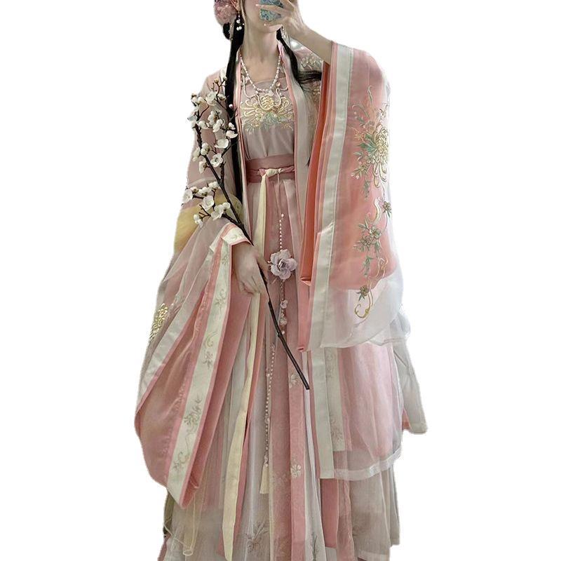 Original waist-length large-sleeved shirt with suspenders, one-piece pleated skirt, embroidered Song Dynasty Hanfu for women