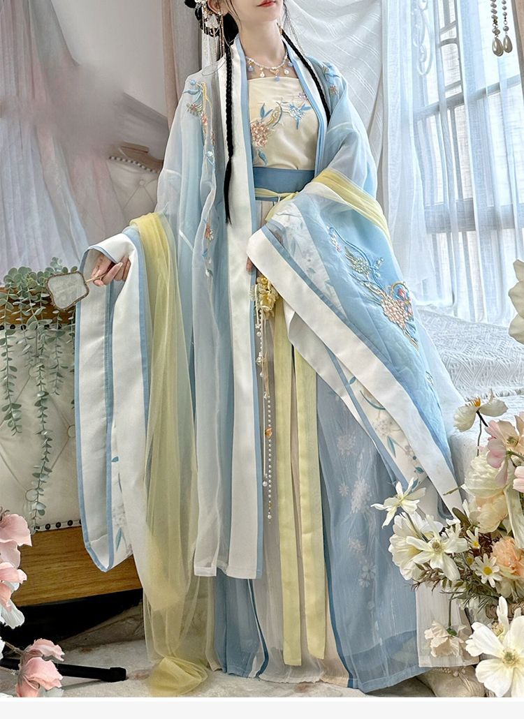 Gradient embroidered long-sleeved shirt with suspenders and one-piece waist-length pleated skirt made in Song Dynasty, Hanfu for women