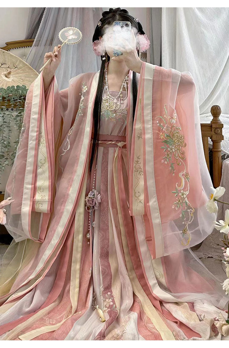 Original waist-length large-sleeved shirt with suspenders, one-piece pleated skirt, embroidered Song Dynasty Hanfu for women