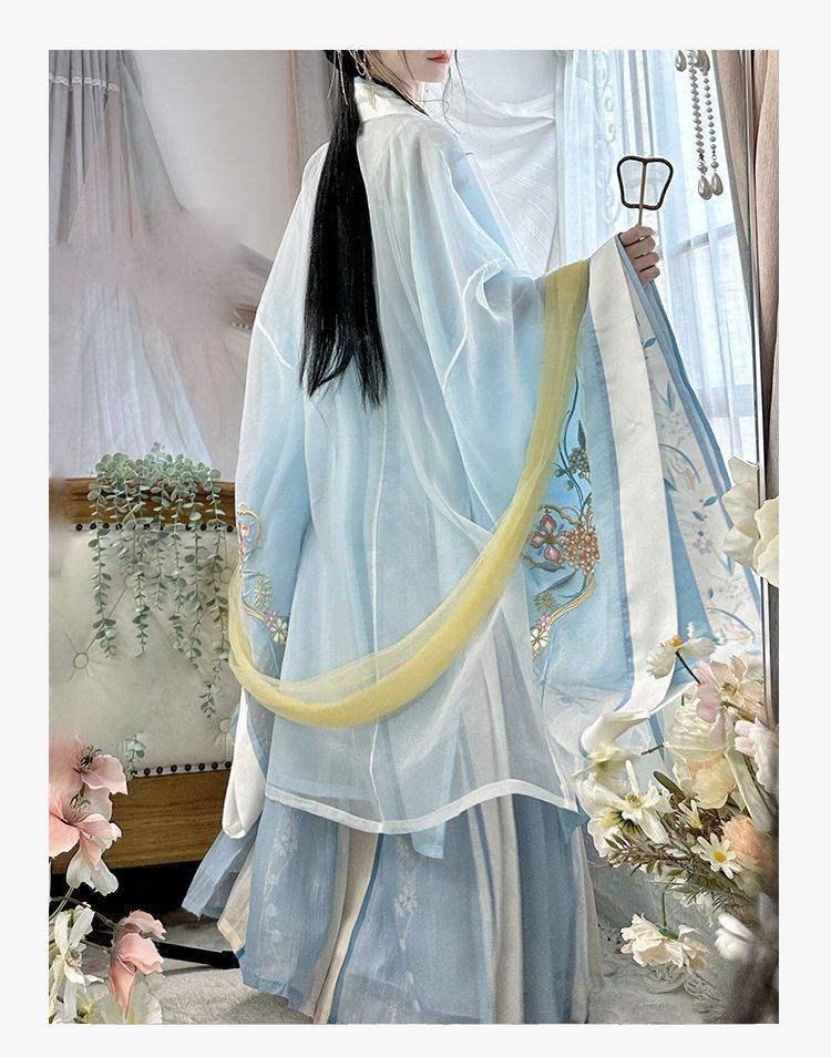 Gradient embroidered long-sleeved shirt with suspenders and one-piece waist-length pleated skirt made in Song Dynasty, Hanfu for women