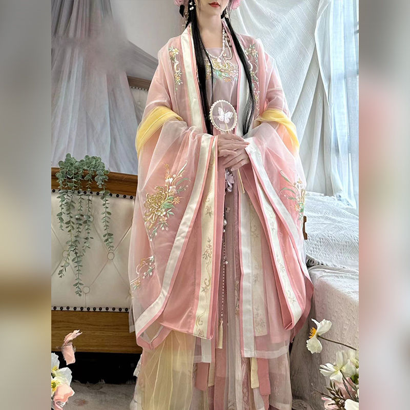 Original waist-length large-sleeved shirt with suspenders, one-piece pleated skirt, embroidered Song Dynasty Hanfu for women